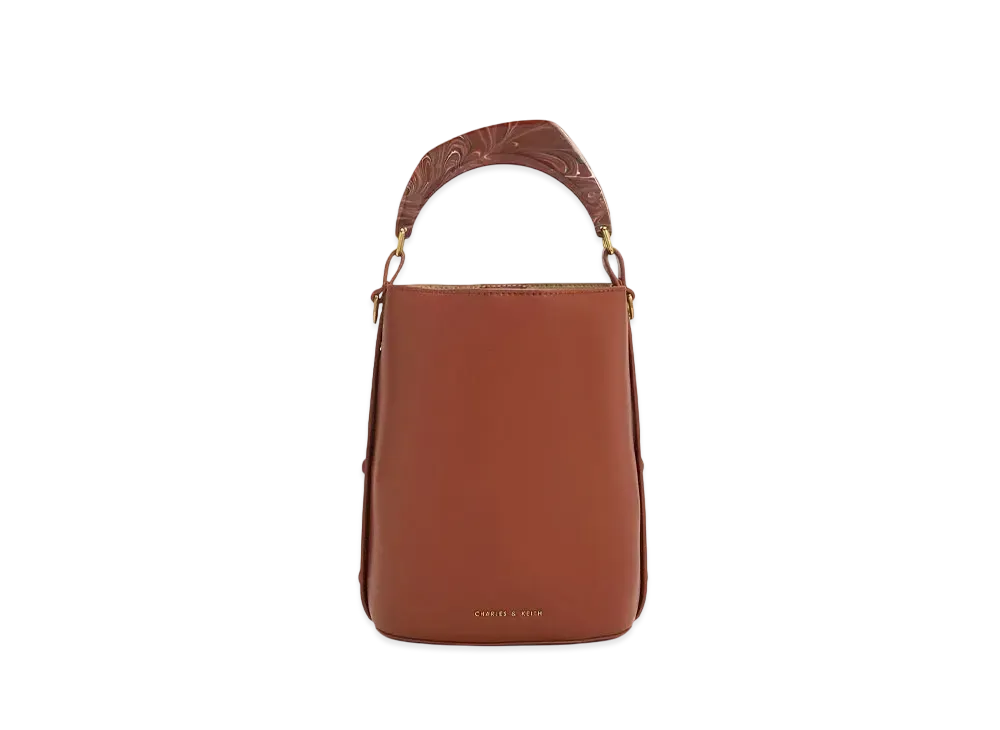 CHARLES & KEITH Merlin Acrylic Handle Bucket Bag "Mocha"