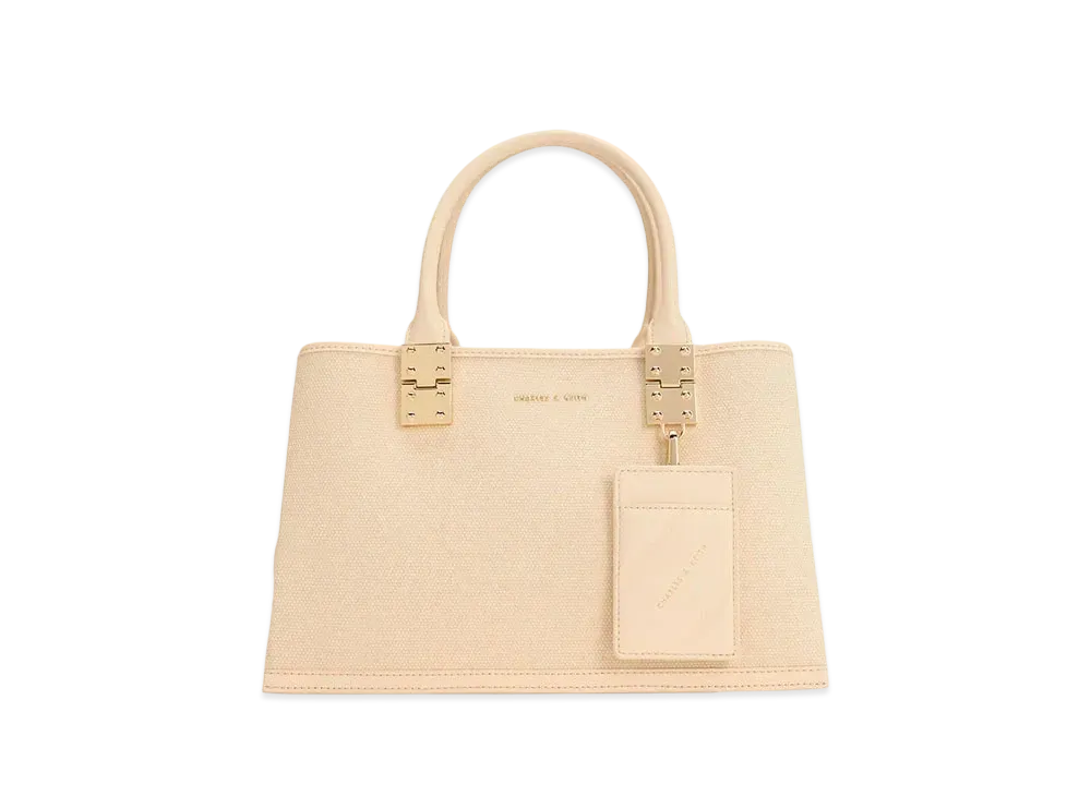 CHARLES & KEITH Canvas Double Top Handle Structure Bag "Beige"