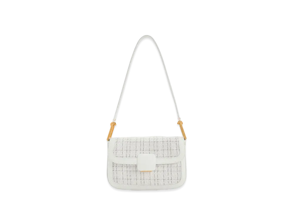 CHARLES & KEITH Core Square Pushlock Knit Shoulder Bag "White"
