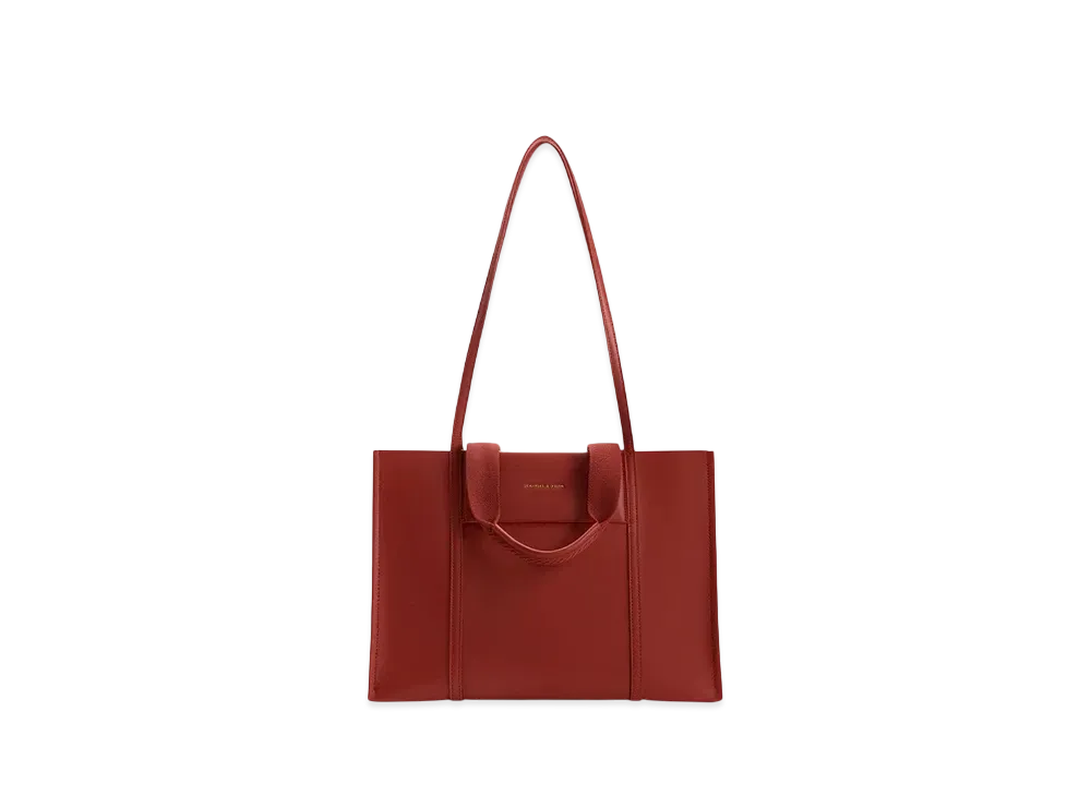 CHARLES & KEITH Sharia Large Double Handle Tote Bag "Brick"