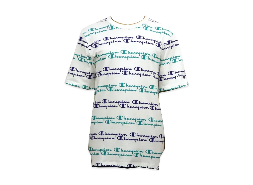 Champion Heritage Tee All Over Script "White/Navy"