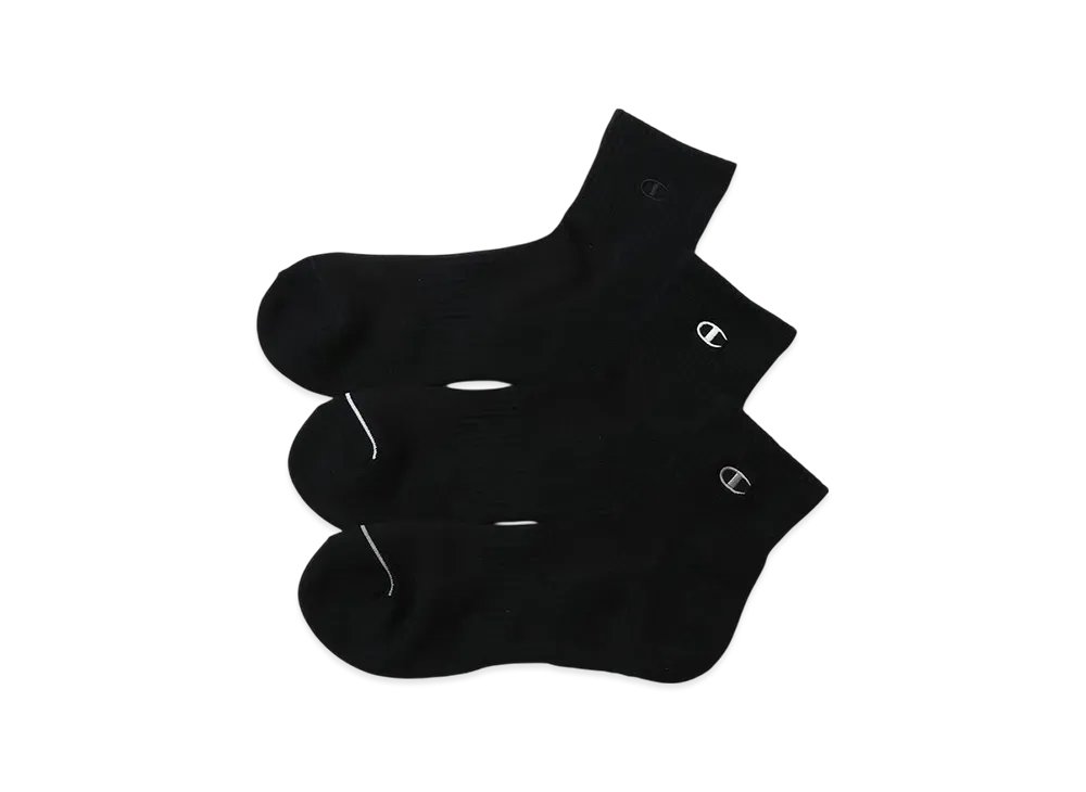 Champion 3 Pairs Quarter Length Socks "Black"