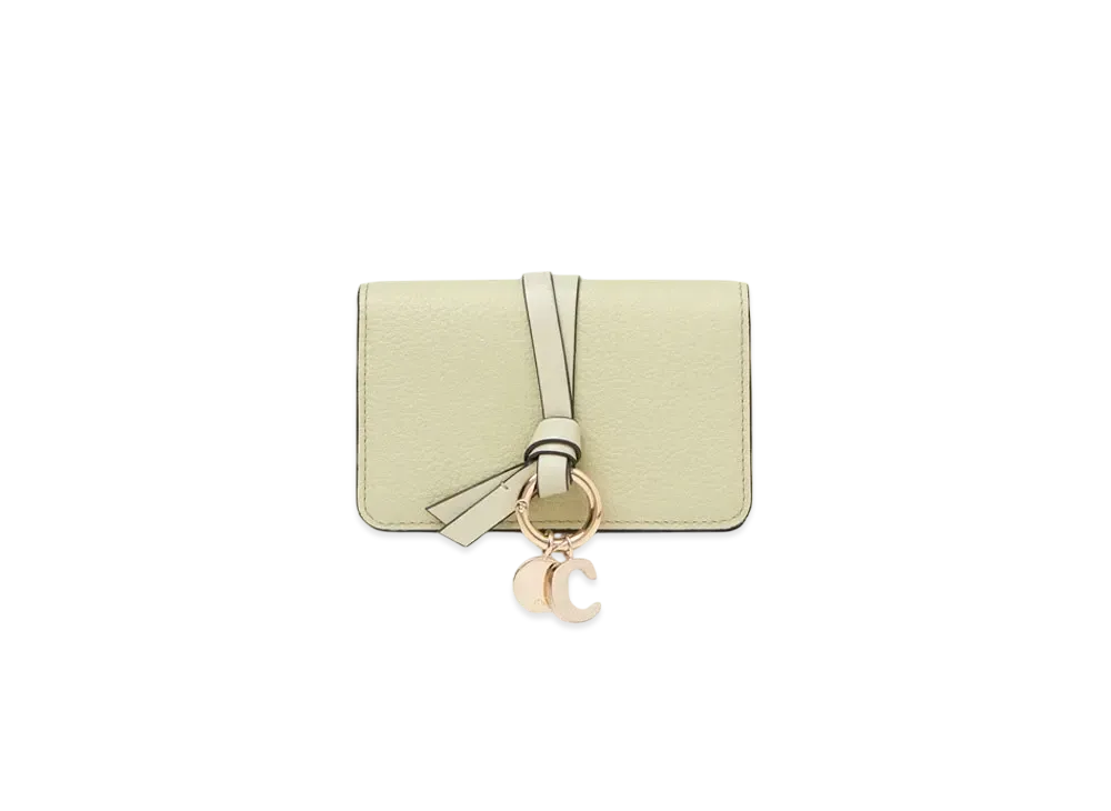 Chloe Alphabet card holder in grained leather "Light Eucalyptus"