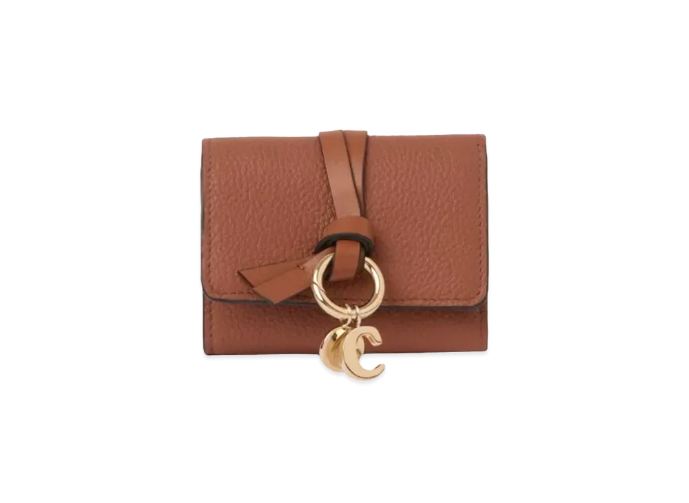 Chloe Alphabet Small Tri-Fold Wallet Grained&Shiny Calfskin "Tan"