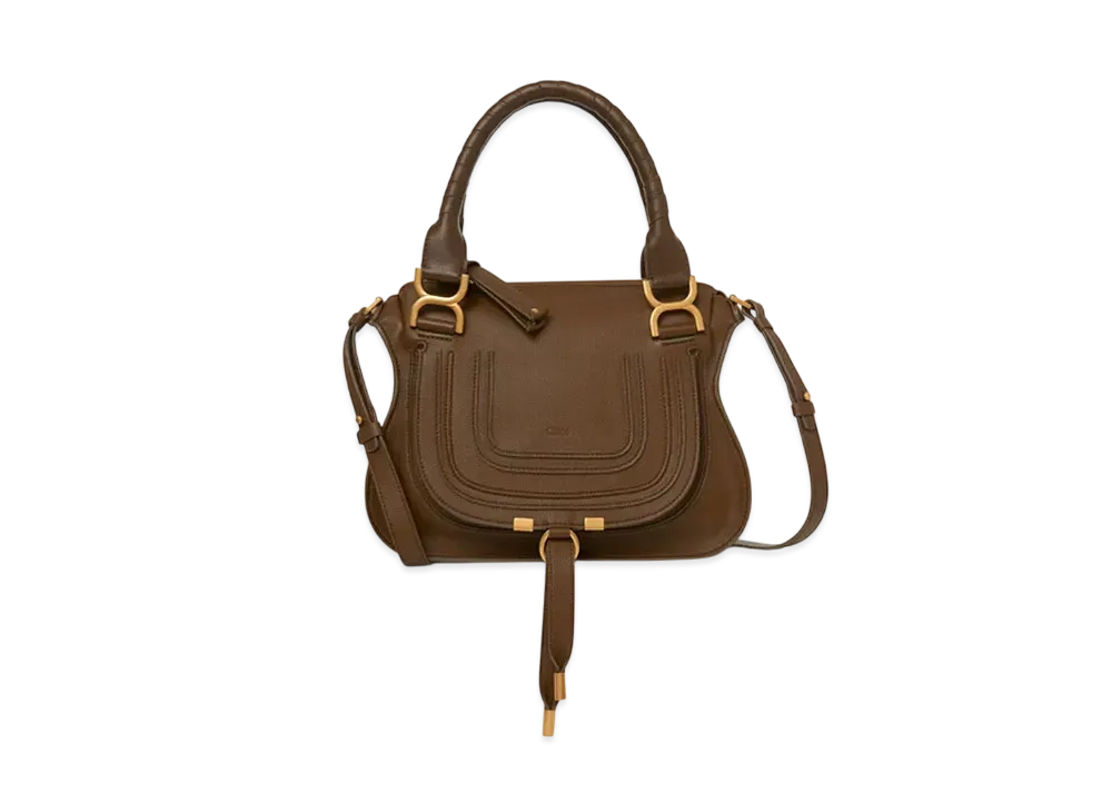 Chloe Small Marcie Bag In Grained Leather "Dark Khaki"