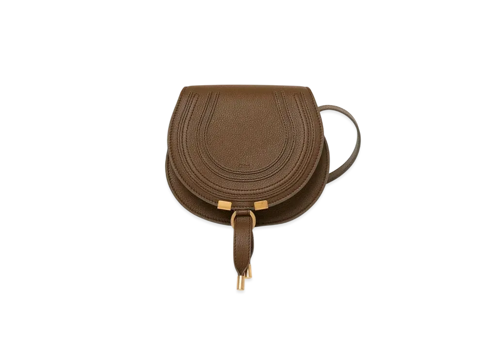 Chloe Small Marcie Saddle Bag In Grained Leather "Dark Khaki"