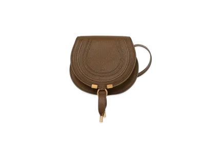 Chloe Small Marcie Saddle Bag In Grained Leather "Dark Khaki"