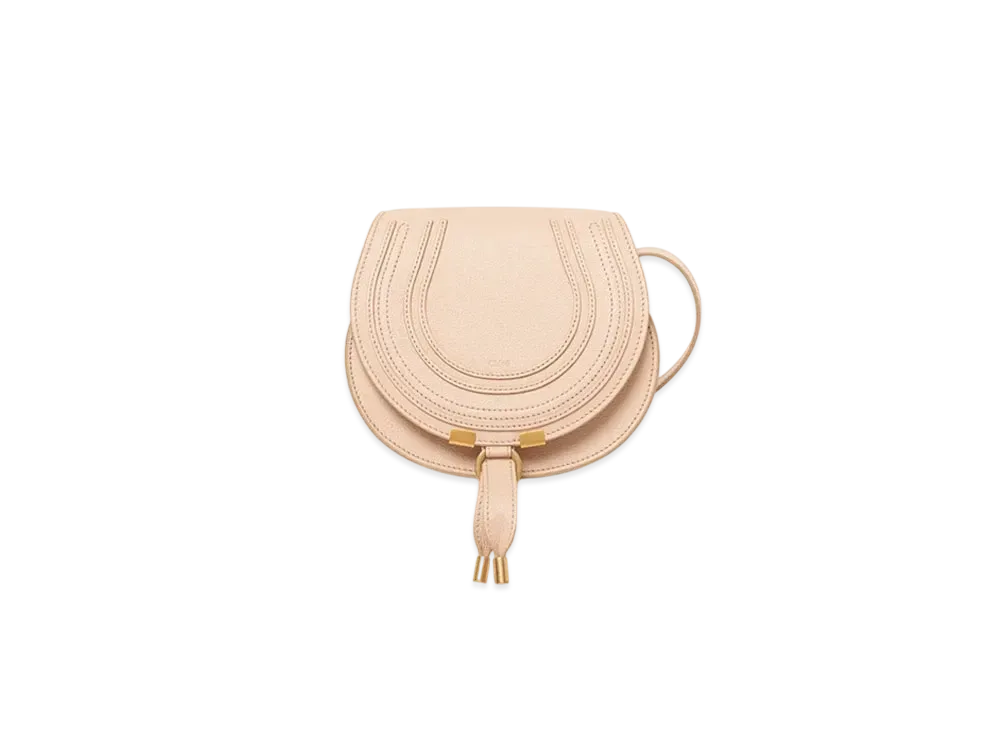 Chloe Small Marcie Saddle Bag In Grained Leather "Cement Pink"