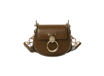 Chloe Small Tess Bag In Shiny And Suede Leather "Dark Khaki"