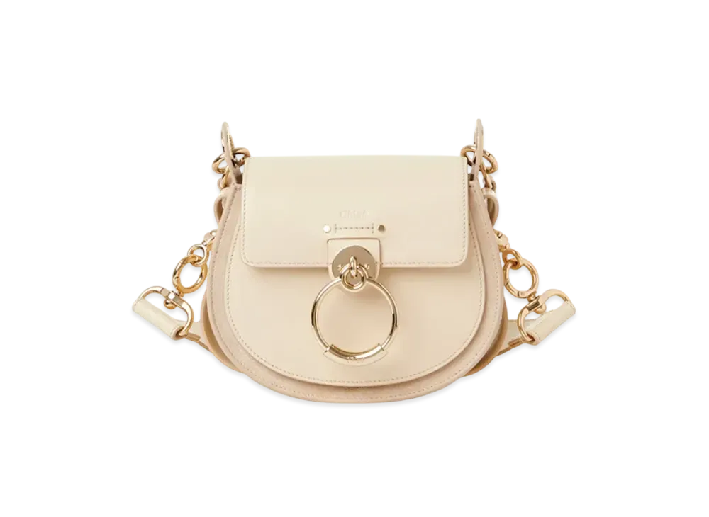 Chloe Small Tess Bag In Shiny And Suede Leather "Sweet Beige"