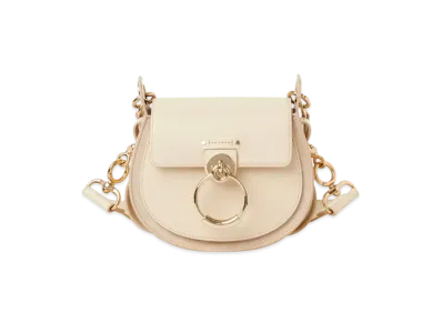 Chloe Small Tess Bag In Shiny And Suede Leather "Sweet Beige"
