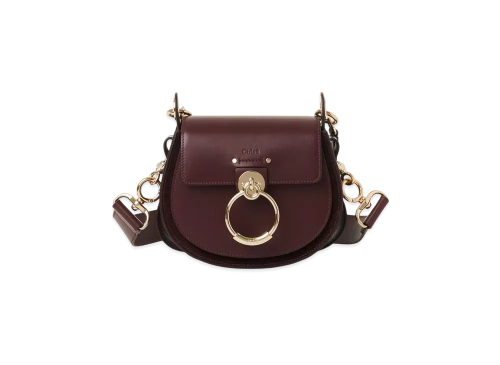 Chloe Small Tess Bag In Shiny And Suede Leather "Burnt Brown"