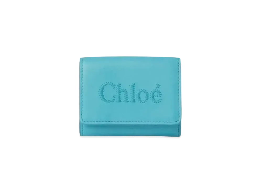 Chloe Sense Mini Tri-Fold Shiny Calfskin "Aqua Sea"