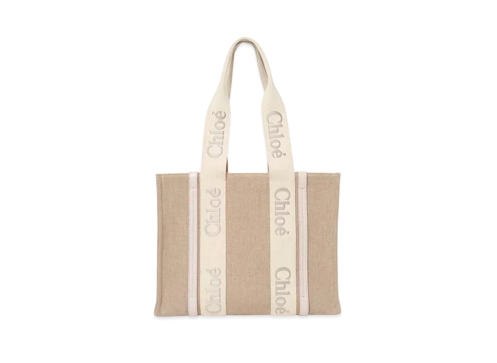 Chloe Woody Tote Bag In Linen "Wild Grey"
