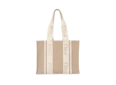 Chloe Woody Tote Bag In Linen "Wild Grey"