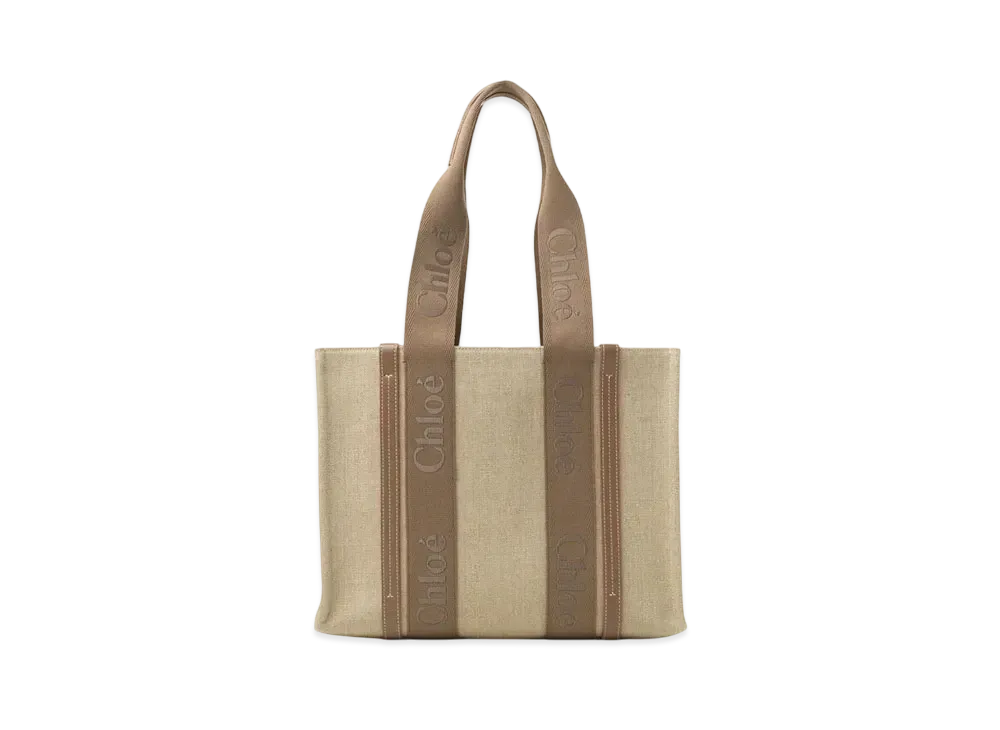 Chloe Woody Tote Bag In Linen "Dark Nut"