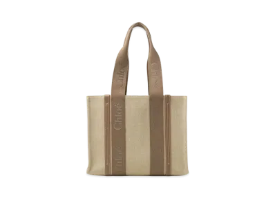 Chloe Woody Tote Bag In Linen "Dark Nut"