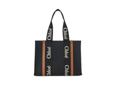 Chloe Medium Woody Tote Bag "Black/Beige"