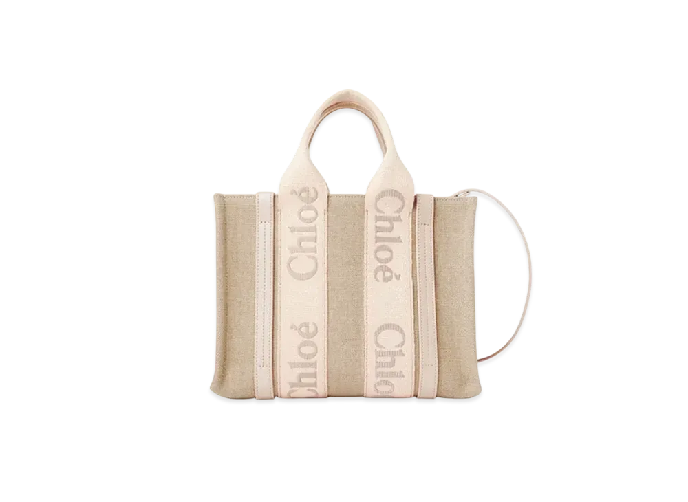 Chloe Small Woody Tote Bag In Linen "Wild Grey"