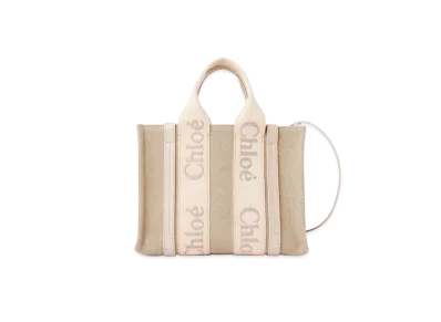 Chloe Small Woody Tote Bag In Linen "Wild Grey"