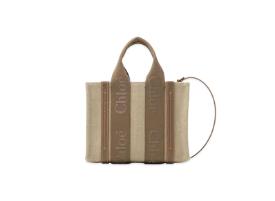 Chloe Small Woody Tote Bag In Linen "Dark Nut"