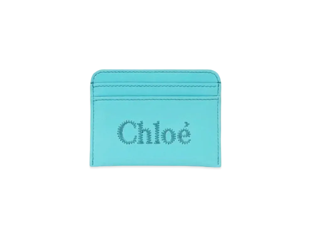 Chloe Sense Card Holder Shiny Calfskin "Aqua Sea"