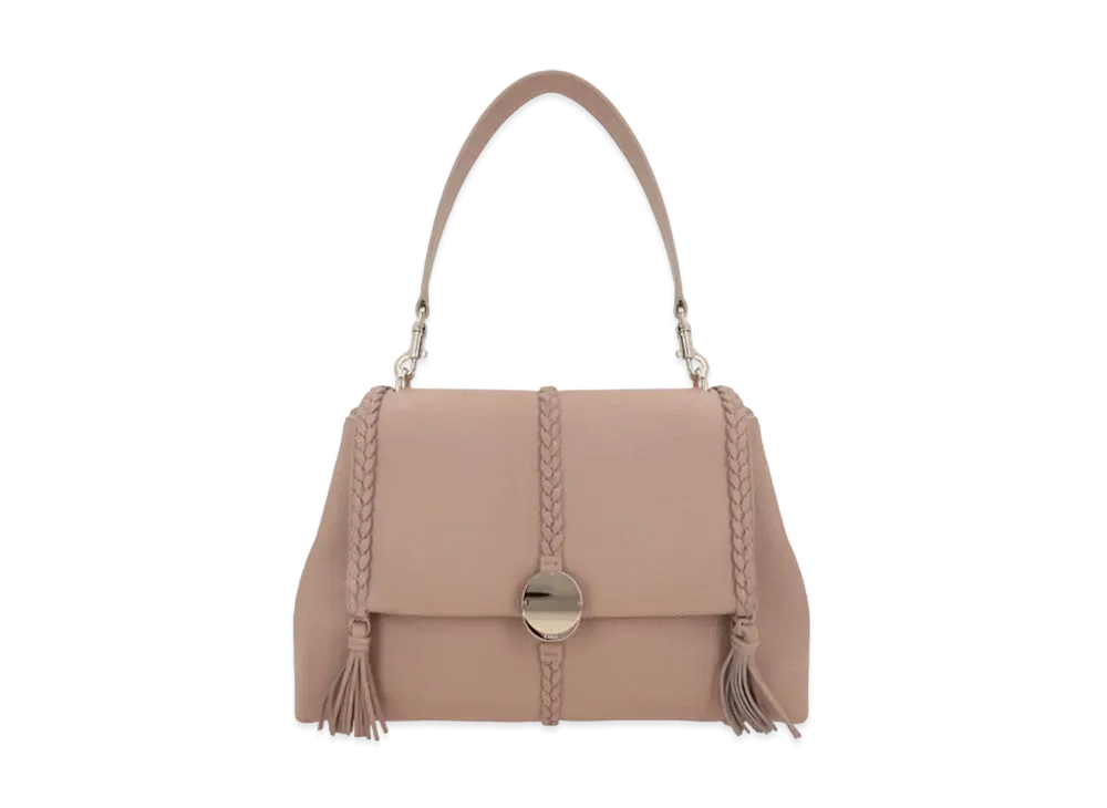 Chloe Penelope Medium Soft Shoulder Bag Grained Bull Leather With Leather Braids "Nomad Beige"