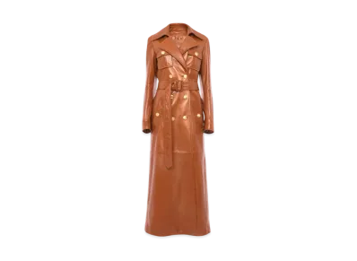 Chloe Utilitarian Trench Coat In Soft Leather "Caramelo"