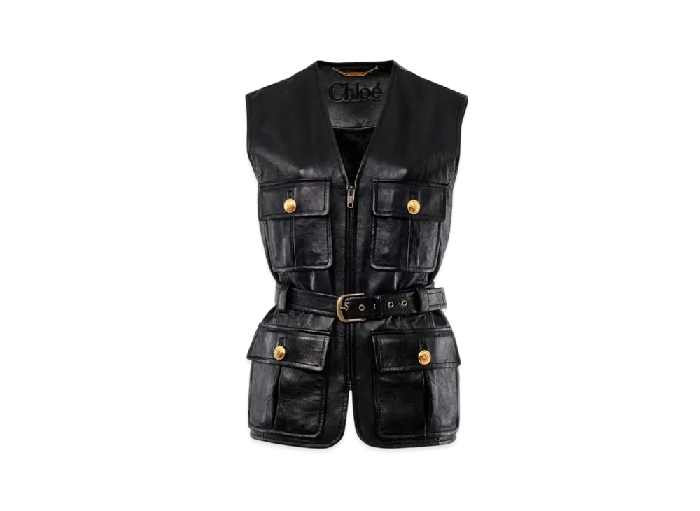 Chloe Utilitarian Vest In Soft Leather "Black"