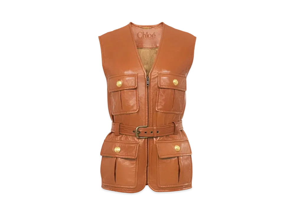 Chloe Utilitarian Vest In Soft Leather "Caramelo"