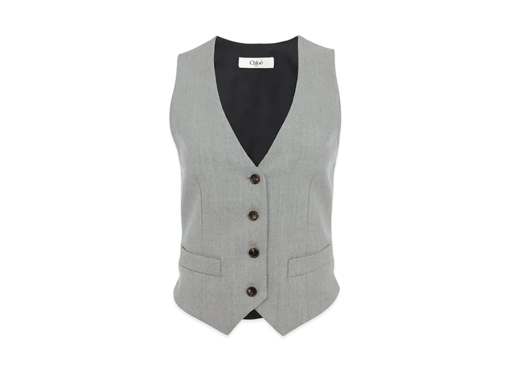 Chloe Tailored Waistcoat In Wool Grain De Poudre "Swan Grey"