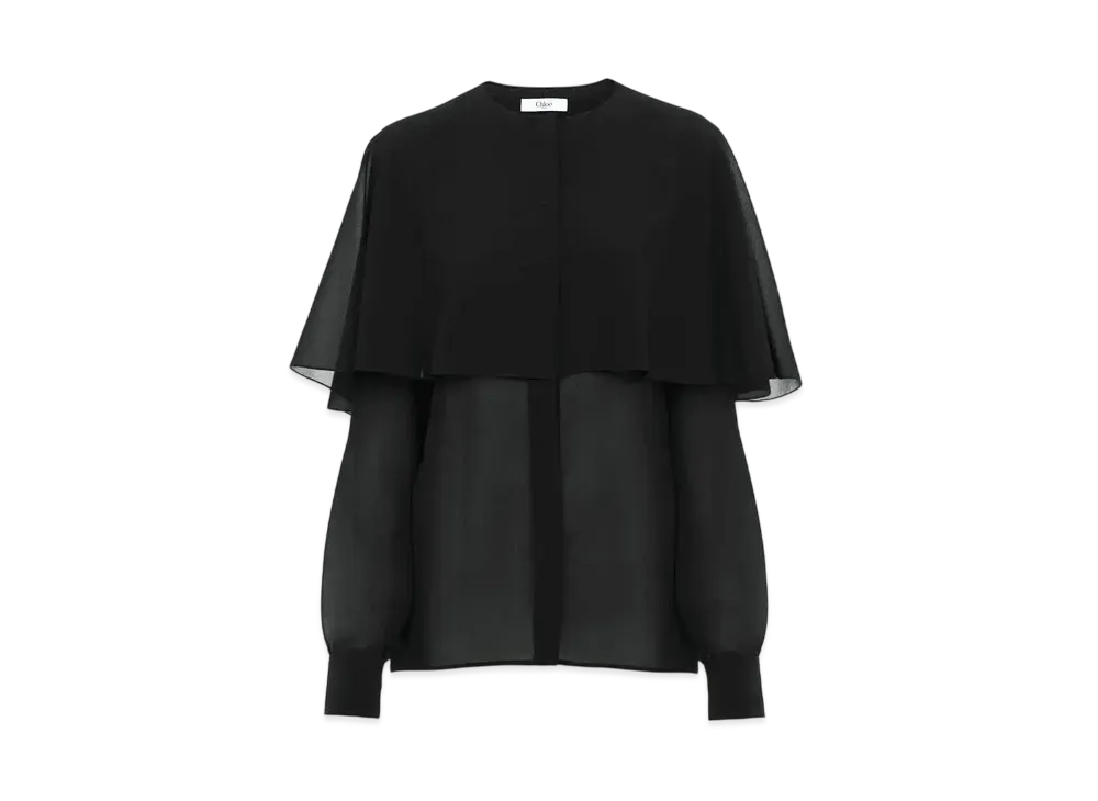 Chloe Cape Blouse In Silk Georgette "Black"