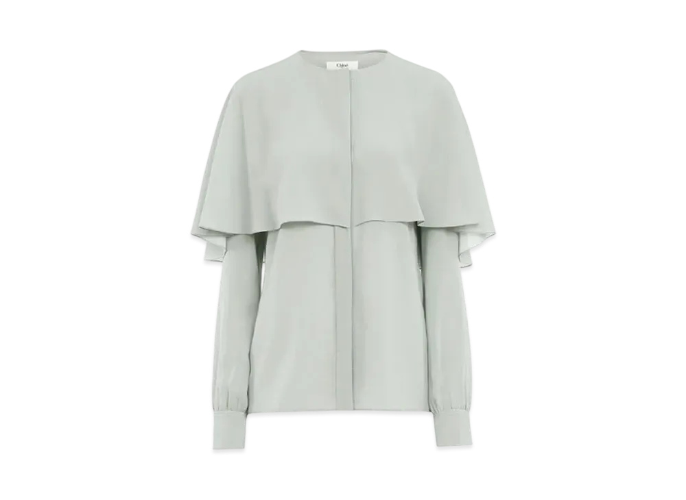 Chloe Cape Blouse In Silk Georgette "Desert Green"