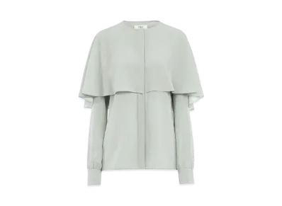 Chloe Cape Blouse In Silk Georgette "Desert Green"