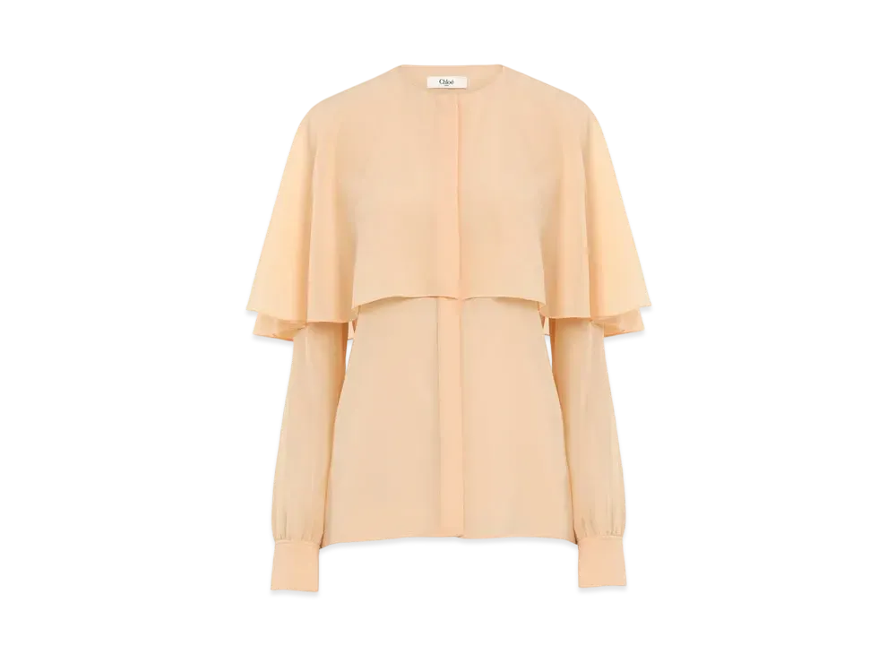 Chloe Cape blouse in silk georgette "Clay Pink"