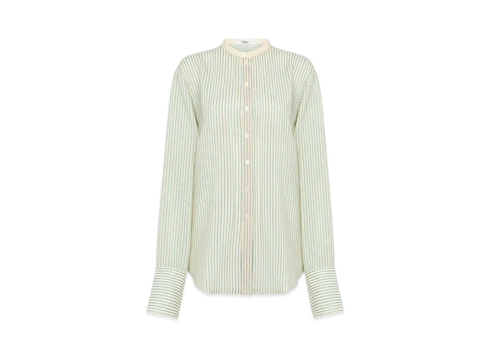 Chloe Oversized Blouse In Silk "Blue/White"