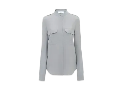 Chloe Classic Utilitarian Blouse In Crepe De Chine "Ash Blue"