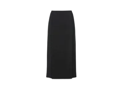 Chloe Scallop Embroidered Column Skirt In Fluid Viscose "Black"