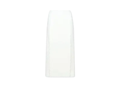 Chloe Scallop Embroidered Column Skirt In Fluid Viscose "Iconic Milk"