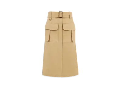 Chloe Saharienne Midi Skirt In Cotton Gabardine "Past Khaki"