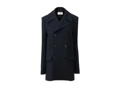 Chloe Pea Coat In Double Wool Crepe "Anthracite Blue"