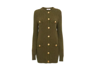Chloe Utilitarian Cable-Knit Cardigan In Cotton "Olive Tree"