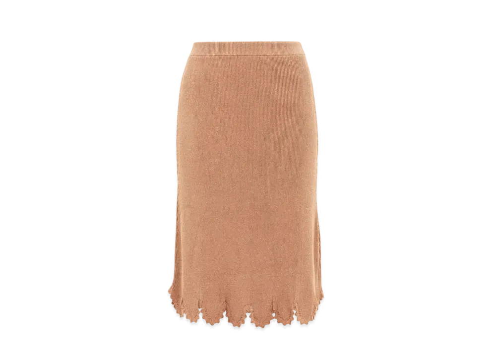 Chloe Fitted Scallop Skirt In Viscose-Blend Knit "Lovely Beige"