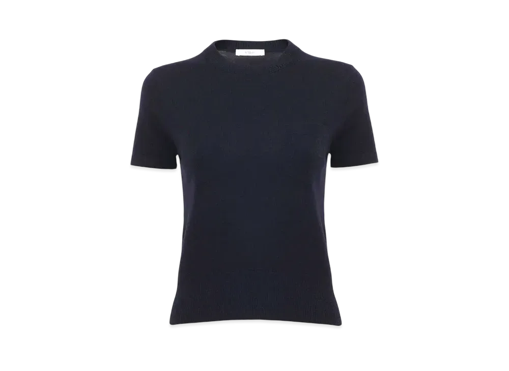Chloe Crew-Neck T-Shirt In Superfine Wool Knit "Classic Navy"