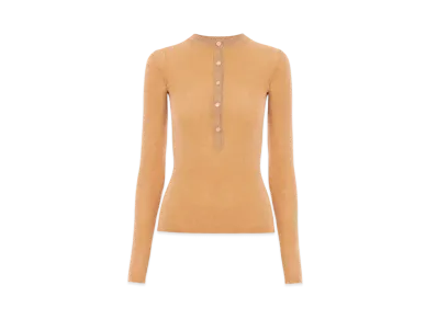 Chloe Knitted Henley Shirt In Fine Merino Wool "Tan Apricot"