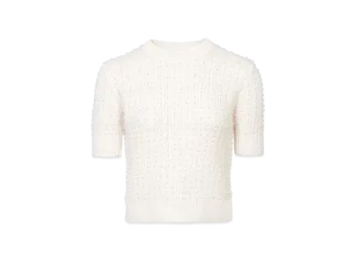 Chloe Short-Sleeve Pearl Sweater In Wool And Cashmere "Iconic Milk"