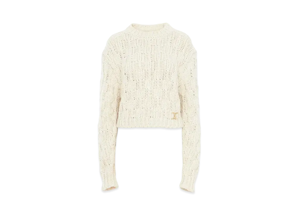 Chloe Cropped Intarsia Knitted Sweater In Wool Blend "Iconic Milk"