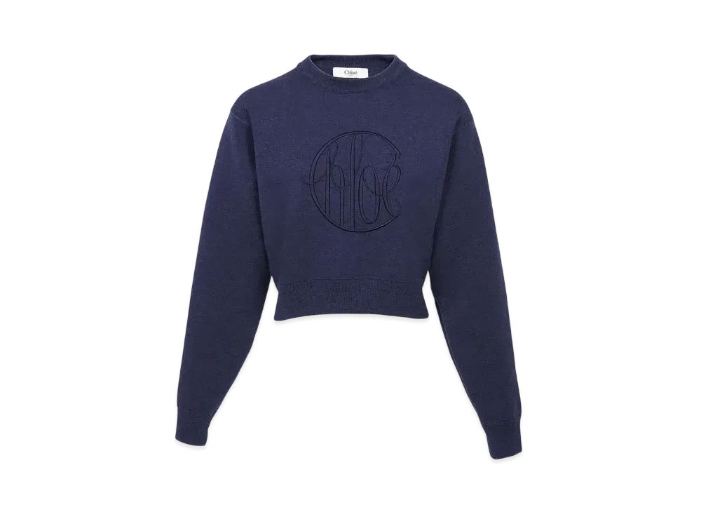 Chloe Knitted Logo Sweater In Wool "Classic Navy"