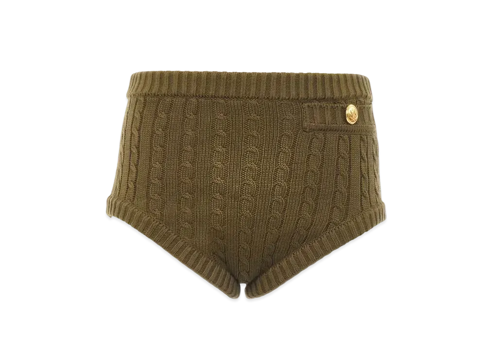 Chloe Cable-Knit Mini Shorts In Cotton "Olive Tree"