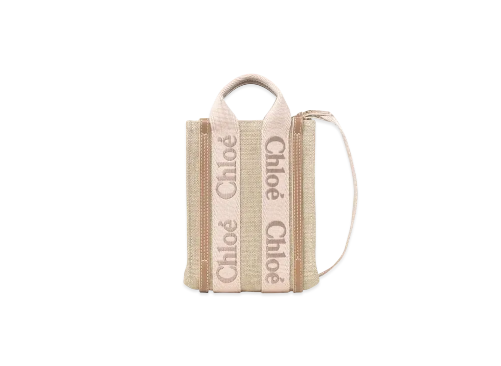 Chloe Mini Woody North South Tote Bag In Linen "Blushy Beige"